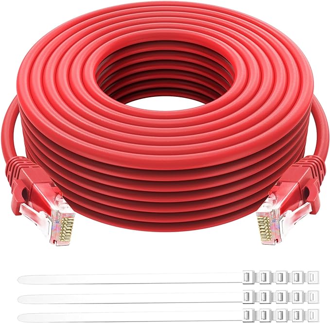 Adoreen Cat 6 Ethernet Cable 40 Ft-Red, Outdoor & Indoor Snagless Long Round by Adoreen