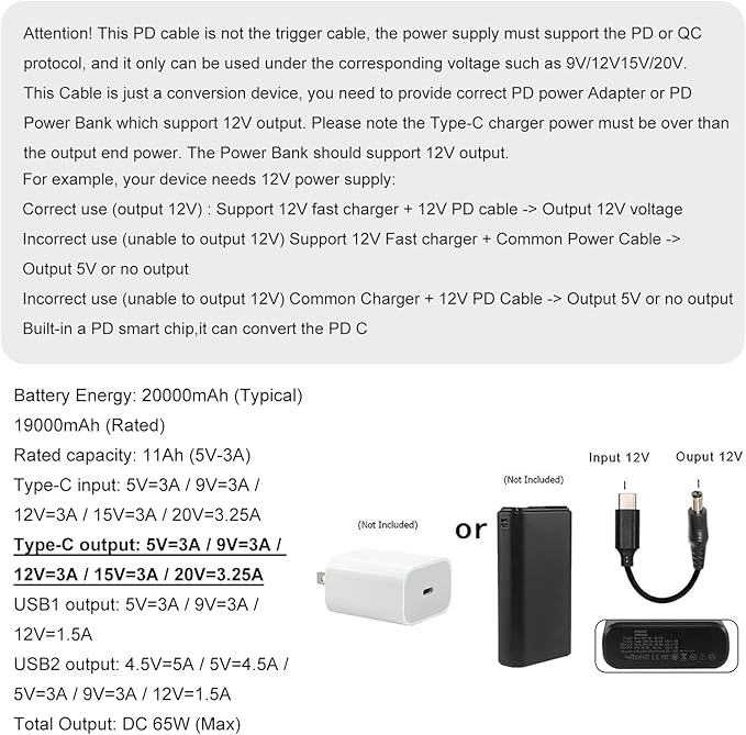 USB C to DC 5.5mm x 2.1mm Power Cable Cord, USB C Input to DC 12V Out Charging - Image 6