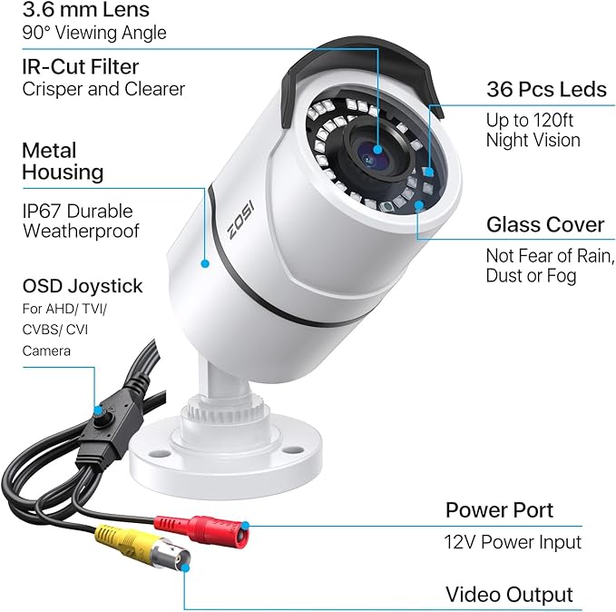 ZOSI 2MP 1080p Security Camera Outdoor Indoor, Night Vision, Weatherproof - Image 2