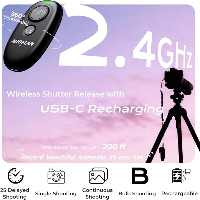 Upgraded USB-C Rechargeable Wireless Camera Remote Control Shutter Release - Image 2