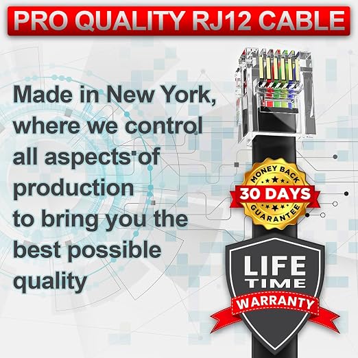 AmzDeals 2-Pack 6 Feet Black RJ12 6P6C Straight Wired Cable, Pro Grade Data and - Image 4