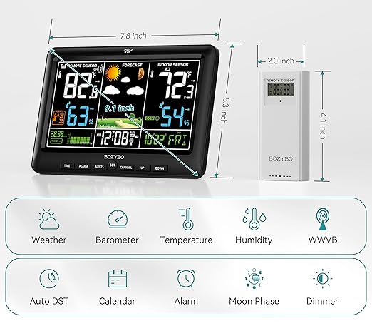 Weather Station Wireless Indoor Outdoor Thermometer: BOZYBO Digital Atomic Clock - Image 6