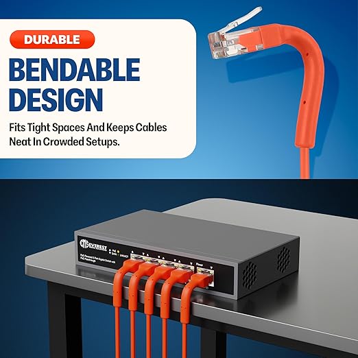 Everest Ultra Slim Cat6a Ethernet Patch Cables 1ft Orange - Image 2