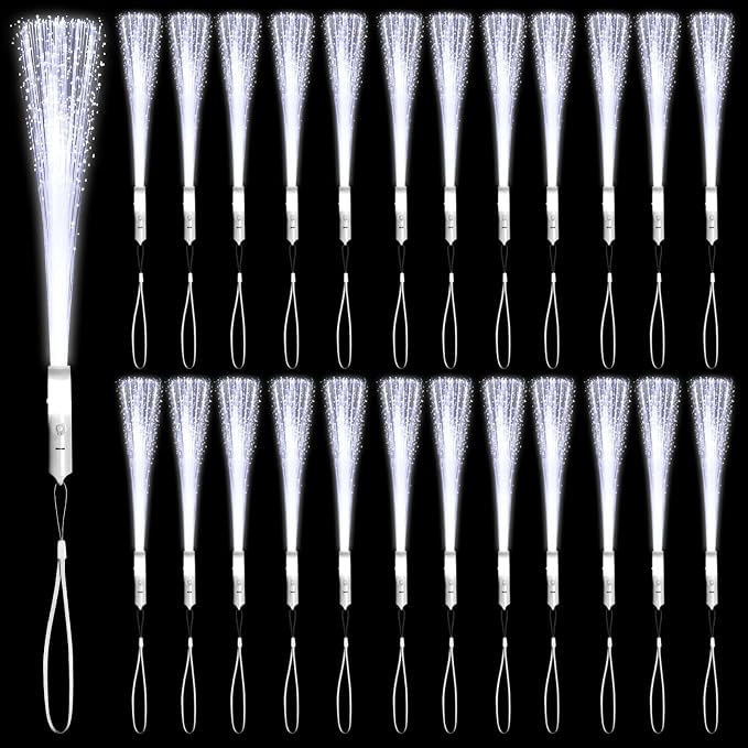 12 Pack White Glow Sticks Light Up Fiber Optic Stick Glow Wands Bulk by NUDALA