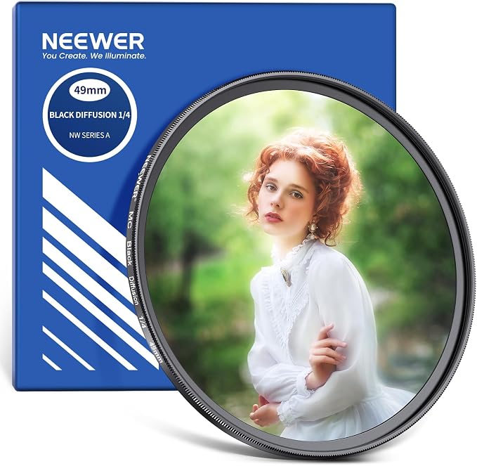 NEEWER 49mm Black Diffusion 1/4 Filter Dreamy Soft Cinematic Effect Filter by Neewer