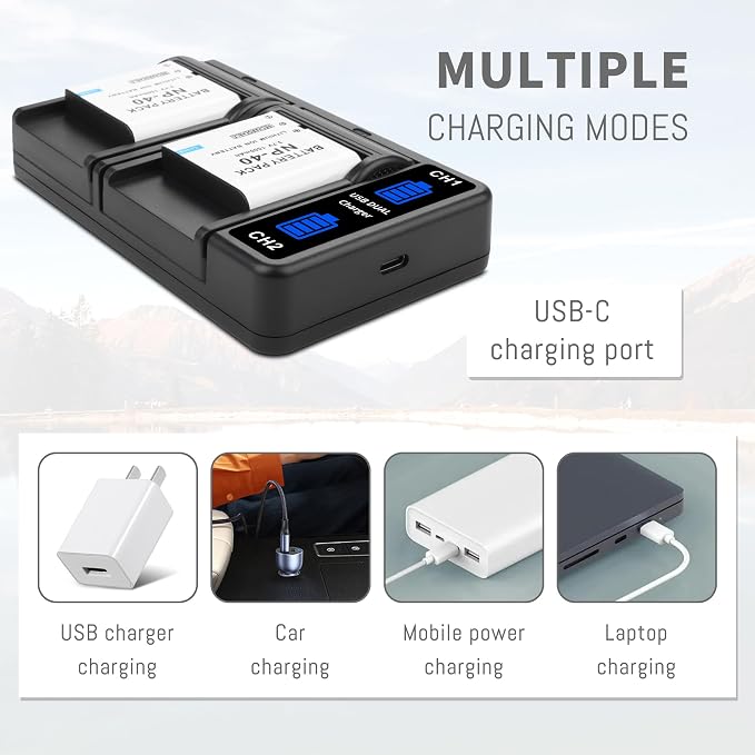 3-Pack NP-40 Battery, USB Dual-Channel Charger Compatible - Image 4