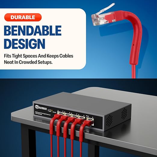 Everest Ultra Slim Cat6a Ethernet Patch Cables 10ft Red - Image 2