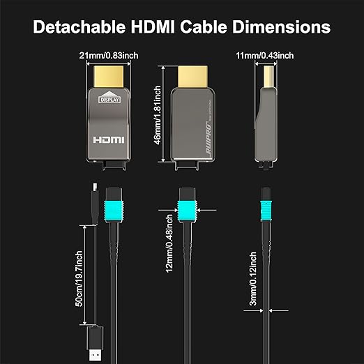 RUIPRO 8K Detachable Full Fiber Optic Armored HDMI 2.1 Cable 25FT, Ultra High - Image 3