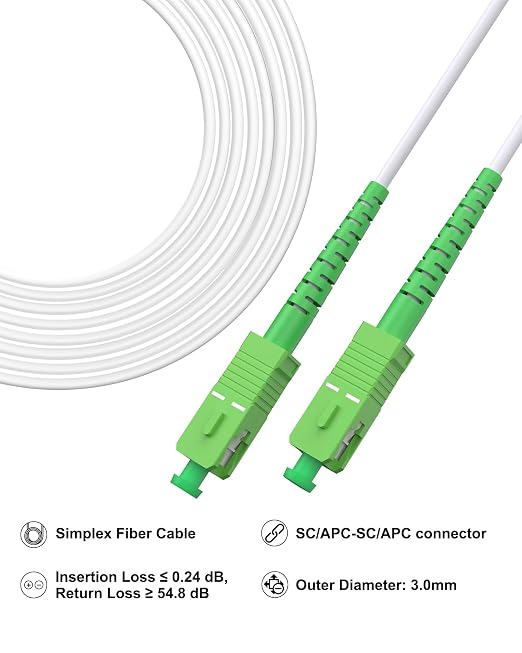 SC/APC to SC/APC Fiber Cable White 8M, OS2 Armored Single Mode Fiber Optic - Image 2