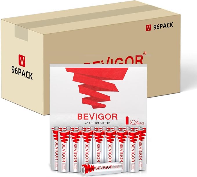 BEVIGOR Lithium Batteries AA, 96 Bulk Pack 1.5V High Performance Lithium Double by BEVIGOR