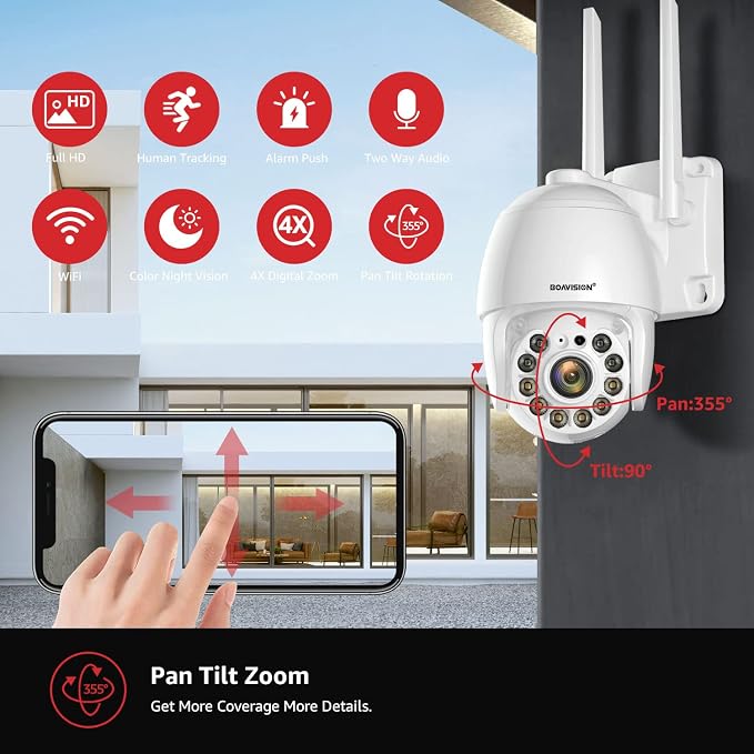 BOAVISION 2K Security Camera Outdoor, AI HumanTracking, Two Way Talk, pan Tile - Image 3