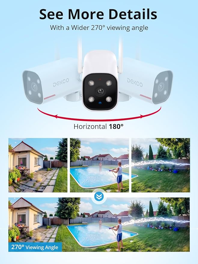 DEKCO WiFi Camera 2K Pan Rotating 180° Wired Outdoor Security Cameras - Image 2