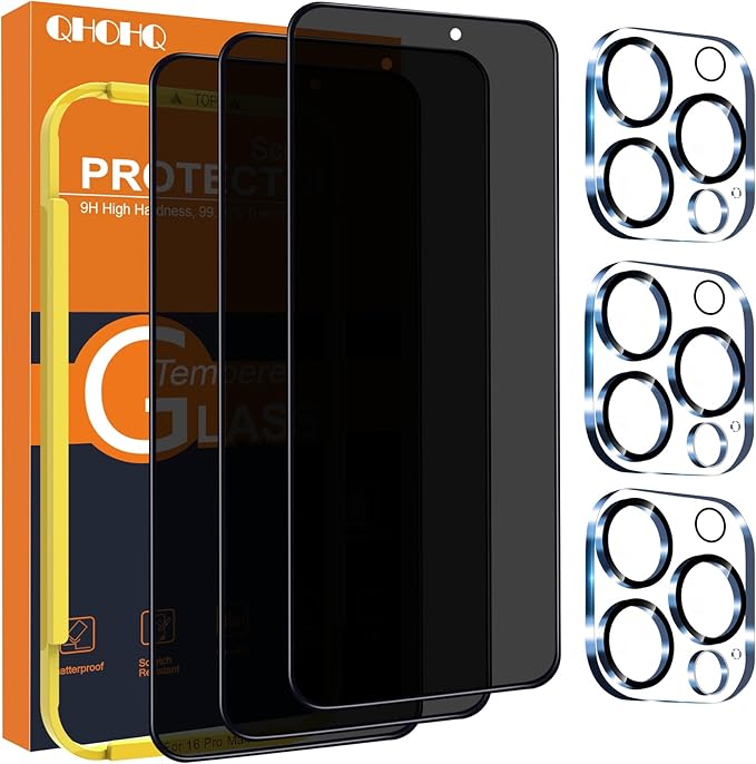 QHOHQ for iPhone 16 Pro Max Privacy Screen Protector + Camera Lens Protector by QHOHQ