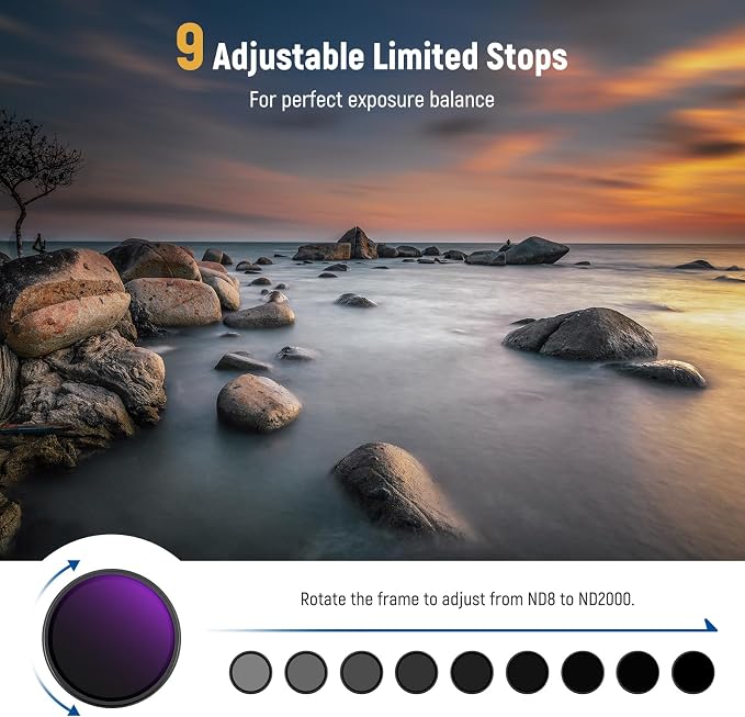 NEEWER 52mm Variable ND Filter, True Color & Hard Stop, 3-11 Stops Adjustable - Image 2