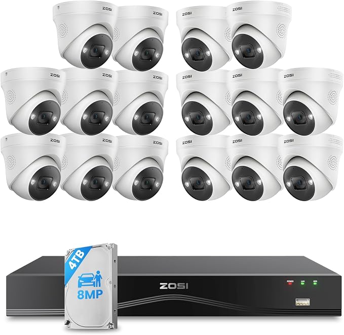 ZOSI 32 Channel 4K PoE Security Camera System, 16x 8MP Outdoor Indoor Cameras by ZOSI