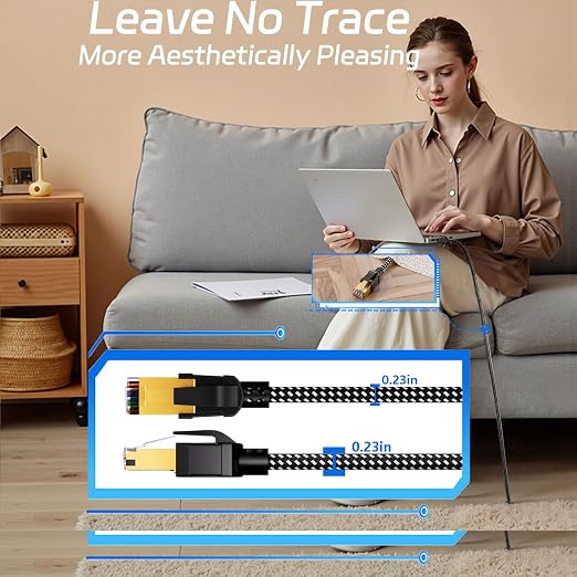 Cat 8 Ethernet Cable 50FT, Nylon Braided High Speed Internet Network Cable - Image 6