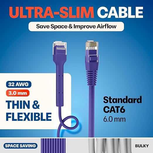 Everest Ultra Slim Cat6a Ethernet Patch Cables 10ft Purple - Image 4