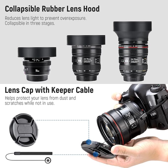NEEWER 52mm ND Lens Filter Kit: UV, Lens Hood and Lens Cap Compatible - Image 7