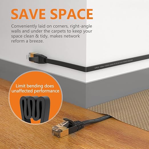 Cat7 3FT Ethernet Cable Flat-Black-10Gbps Ultra Slim High Speed Double Shielded - Image 4