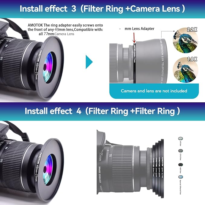 49mm Lens to 77mm Camera Lens Adapter, 49mm to 77mm Filter Step-Up Adapter Ring - Image 7