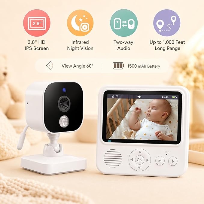 Baby Monitor with Camera and Audio, No WiFi Baby Monitor with 2.8" IPS Screen - Image 2