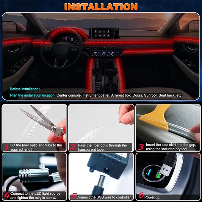 Jushope Interior Car LED Strip Lights - Image 6