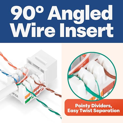 Everest 90° Angled RJ45 Cat6A Keystone Jacks 10-Pack in White - Image 3