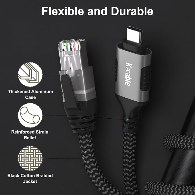 USB C to Ethernet Cable 10FT, Type C to RJ45 Cord, Gigabit Directly Connected - Image 4
