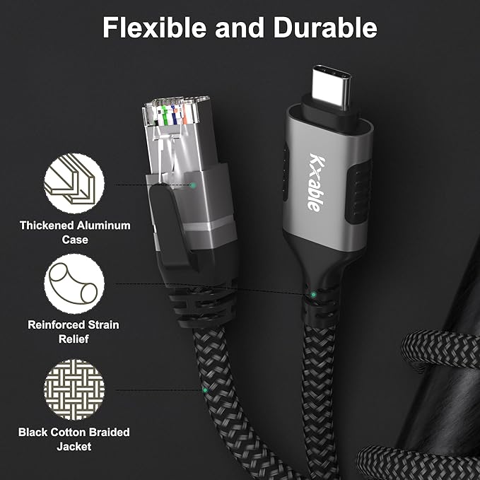 USB C to Ethernet Cable 2FT, Type C to RJ45 Cord, Gigabit Directly Connected - Image 4