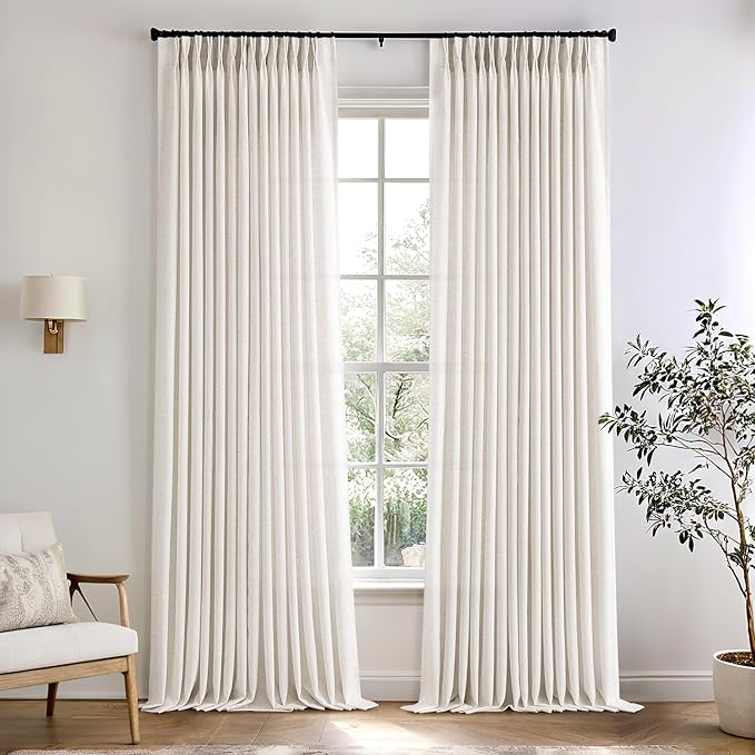 Memory Trained Pinch Pleated Curtains 96 Inches Long, Viral Linen Pinch Pleat by ANRODUO