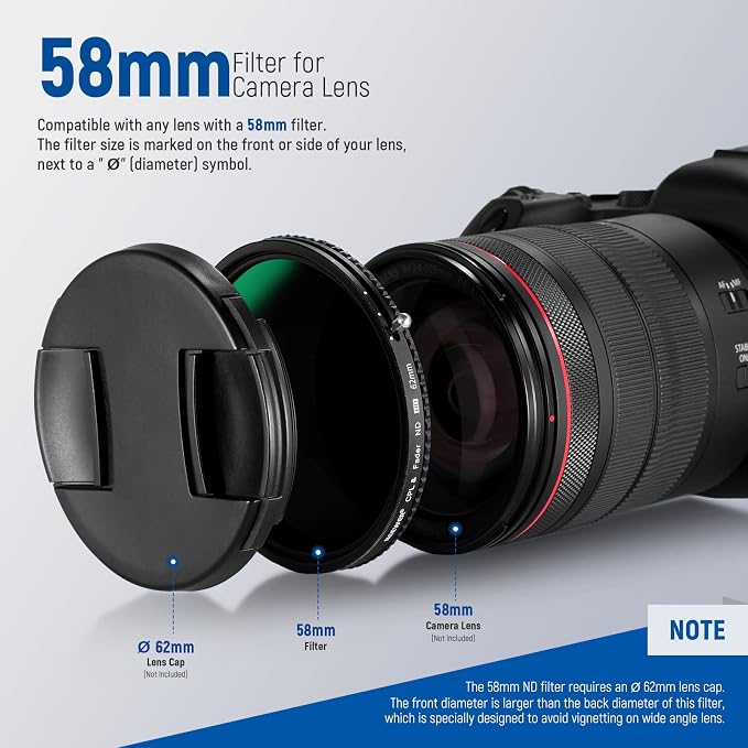 NEEWER 2 in 1 58mm Variable ND Filter ND2–ND32&CPL Filter No X Cross/30 Layer - Image 9