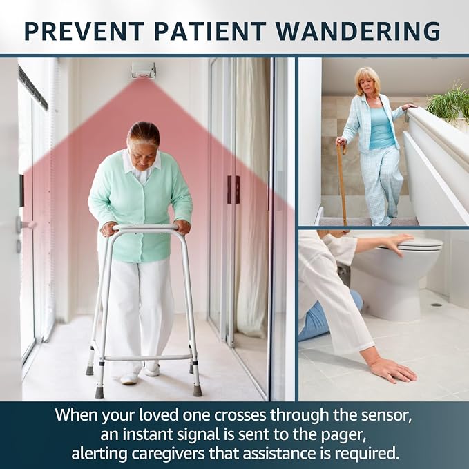 Bed Alarm Caregiver Pager with 2 Wireless Motion Sensors Alarm Indoor Fall - Image 6