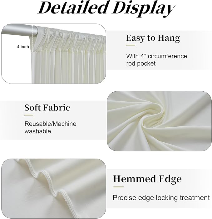 50ft x 15ft Ivory Backdrop Curtains - Image 4