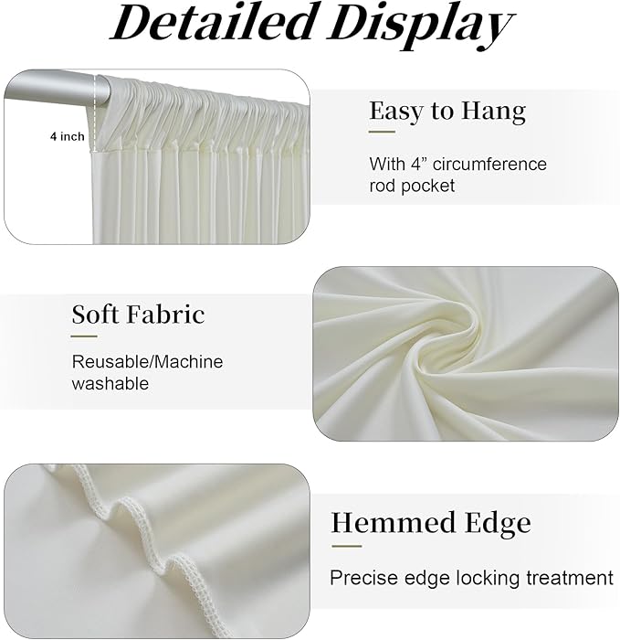 60ft x 12ft Wrinkle Free Ivory Backdrop Curtains - Image 4