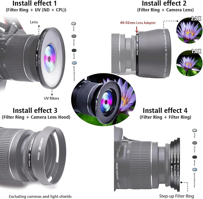 49mm Lens to 52mm Camera Lens Adapter, 49mm to 52mm Filter Step up Ring Adapter - Image 6