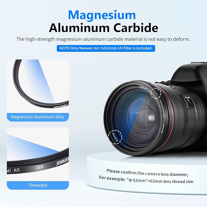NEEWER 62mm MRC UV Protection Filter 30 Layer Multi Resistant Nano Coatings/HD - Image 4