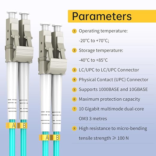 LC/UPC to LC/UPC OM3 Duplex Fiber Patch Cable 3m, 50/125m Multimode Jumper - Image 6