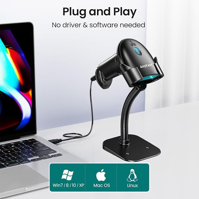 Barcode Scanner with Stand, USB Wired Inventory 2D 1D QR Code Scanner, - Image 2