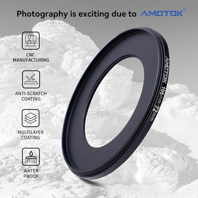 105mm Lens to 72mm Camera Lens Adapter, 105mm-72mm Filter Step-Down Ring - Image 2