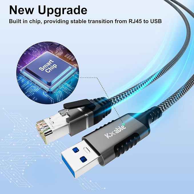 USB to Ethernet Cable 4 FT, 3.0 A Male to RJ45 Male Cord, Directly Connected - Image 5