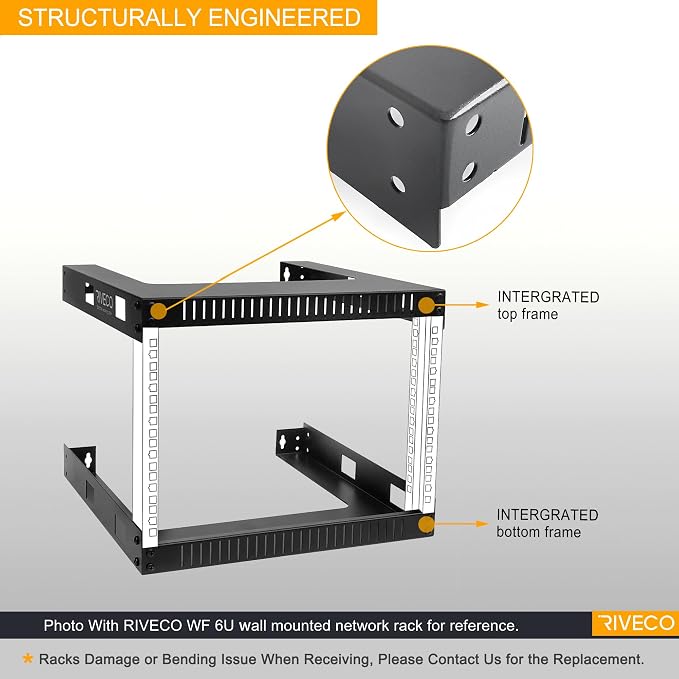 RIVECO 4U 19" Wall Mount Network Rack – 17.7" Deep 2 Post Open Frame Cabinet - Image 2