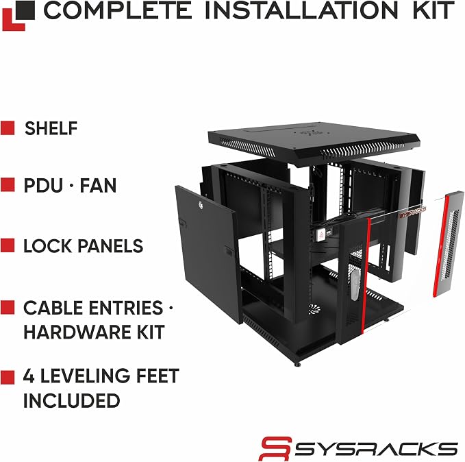 12U Wall Mount Server Rack Cabinet – 19" Network Rack Enclosure, PDU & Shelf - Image 4