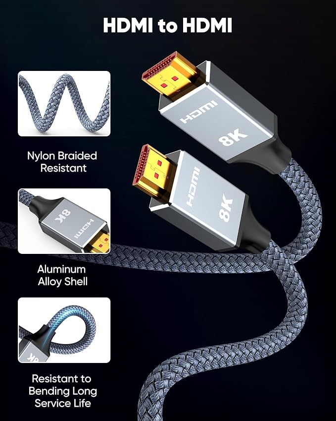 Capshi 3.3ft 8K 4K@120Hz HDMI Cable 2.1, 48Gbps High Speed Cord - Image 7