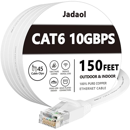 Jadaol Cat 6 Ethernet Cable 150 ft, 10Gbps Support Cat8 Cat7 Network, Flat RJ45 by Jadaol