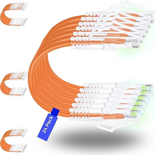 Rapink 24 Pack Cat6a Ethernet Patch Cables 14ft Orange, 10G Support, Cat6/ Cat6a by Rapink