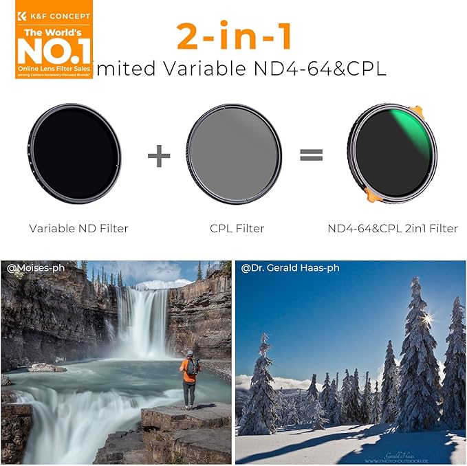 K&F CONCEPT 52mm ND4-64 ND Lens Filter Variable & CPL Polarizers Filter 2-in-1 - Image 2