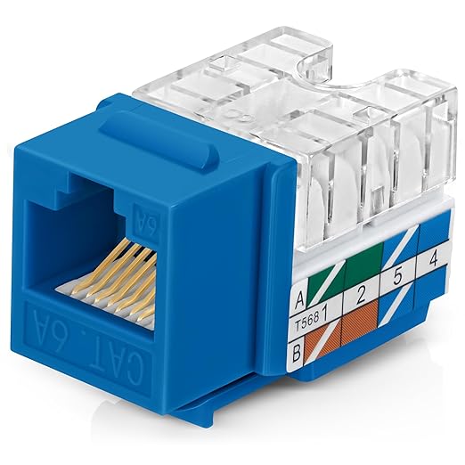 Everest 90° Angled RJ45 Cat6A Keystone Jacks 50-Pack in Blue by EverestMediaSolutions