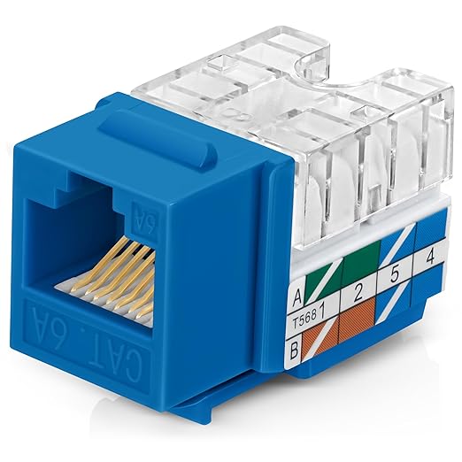 Everest 90° Angled RJ45 Cat6A Keystone Jacks 20-Pack in Blue by EverestMediaSolutions