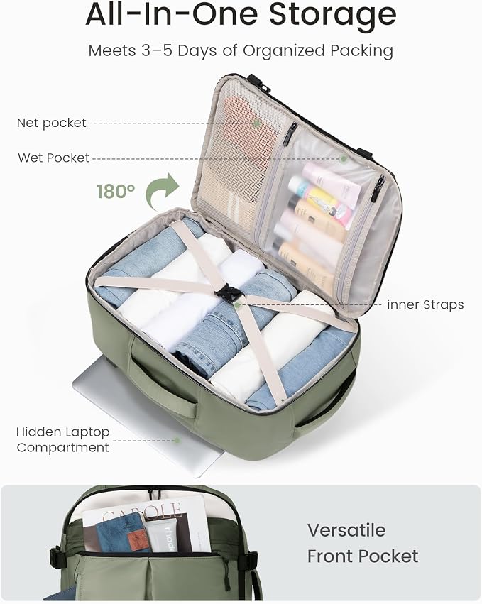 LOVEVOOK 40L Travel Backpack for Women, Airline Approved Carry On Luggage - Image 3