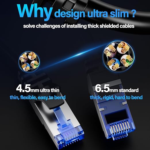 Cat6A Ethernet Cable Shielded 10Gbps 0.5 ft, Slim Shielded Ethernet Cable Cat 6 - Image 7